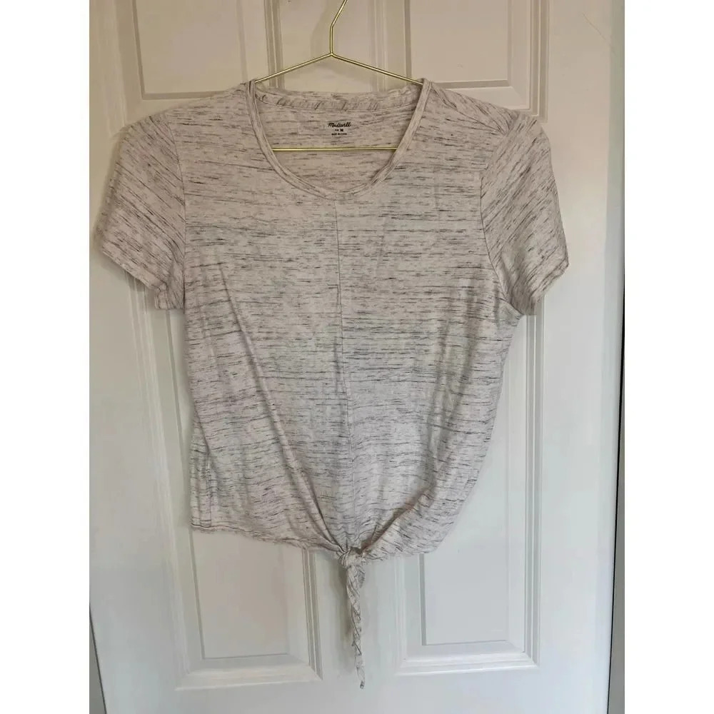 Madewell gray, cream tye crop top tee shirt size medium